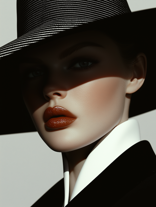 Noir Portrait with Wide-Brimmed Hat