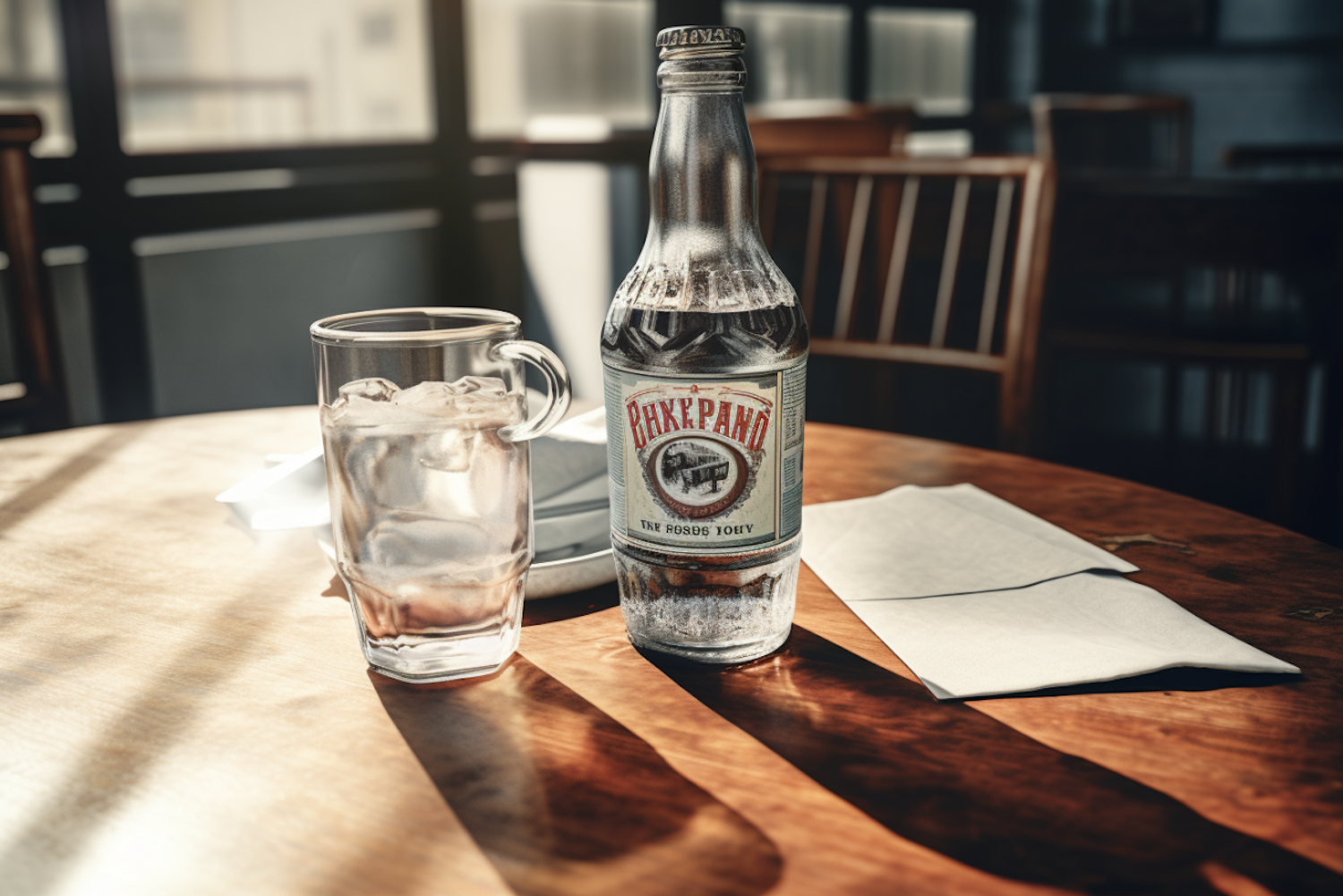 Vintage Cyrillic Soda on Sunny Wooden Table