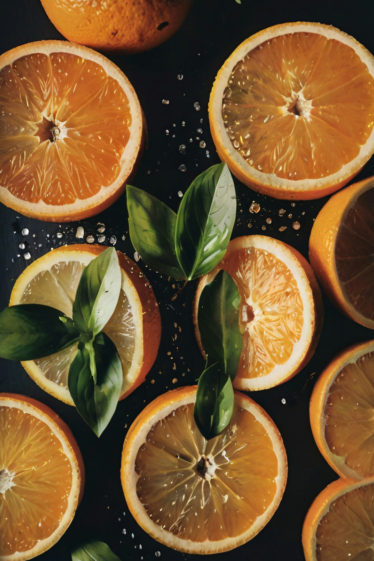 Halved Oranges with Basil