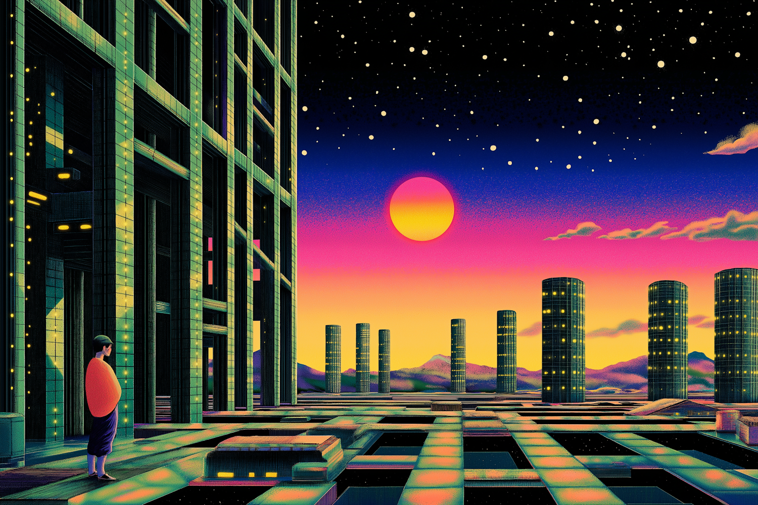 Futuristic Cityscape with Human Subject