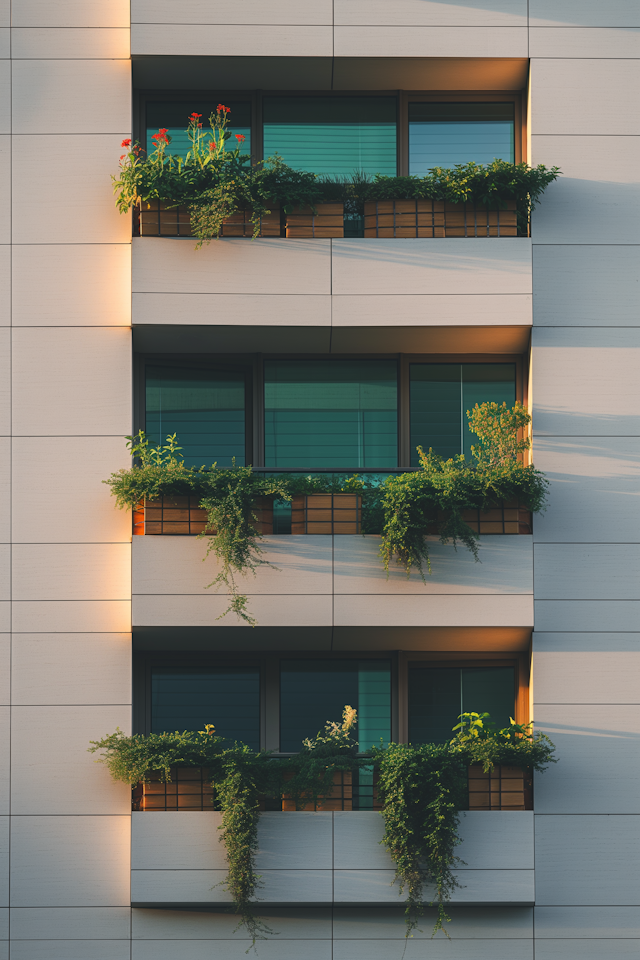 Greenery Adorned Urban Building Facade