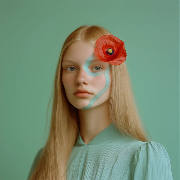 Serene Woman with Red Flower