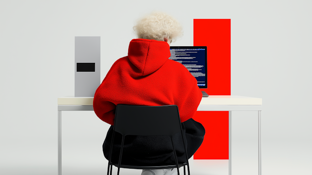 Person in Red Hoodie Coding