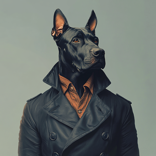 Anthropomorphic Great Dane in Trench Coat