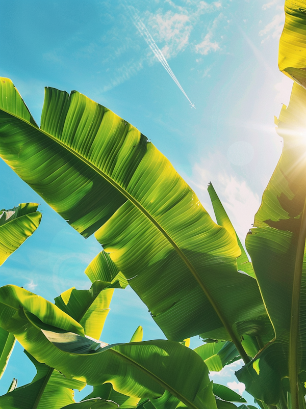 Banana Leaves against Blue Sky