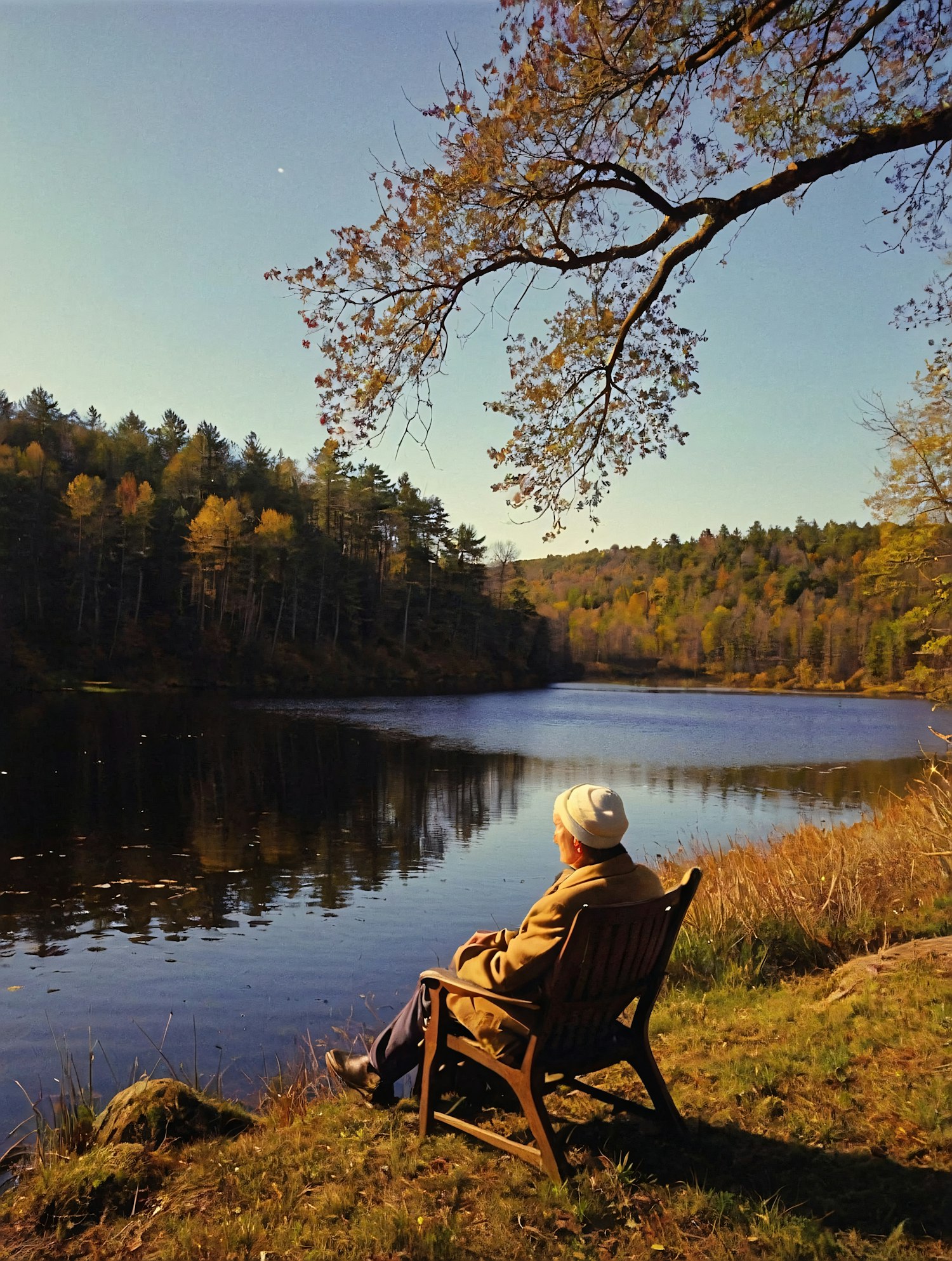 Elderly Person by Serene Lake