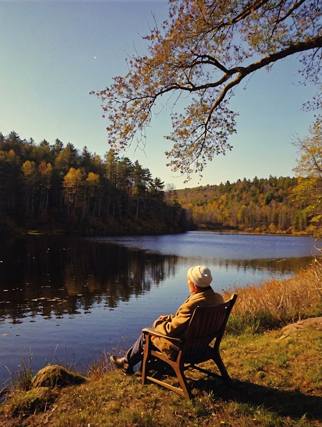 Elderly Person by Serene Lake