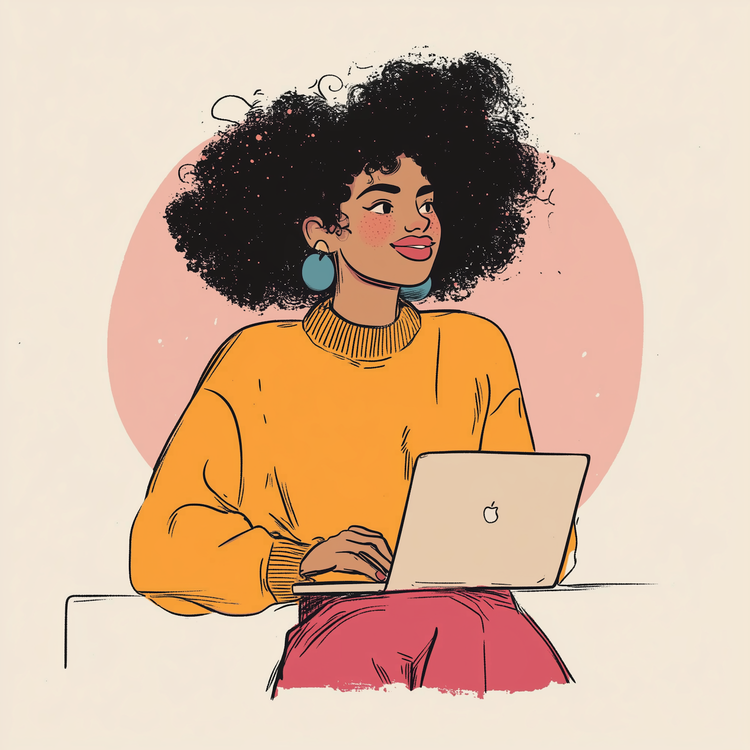 Illustration of Woman Using Laptop