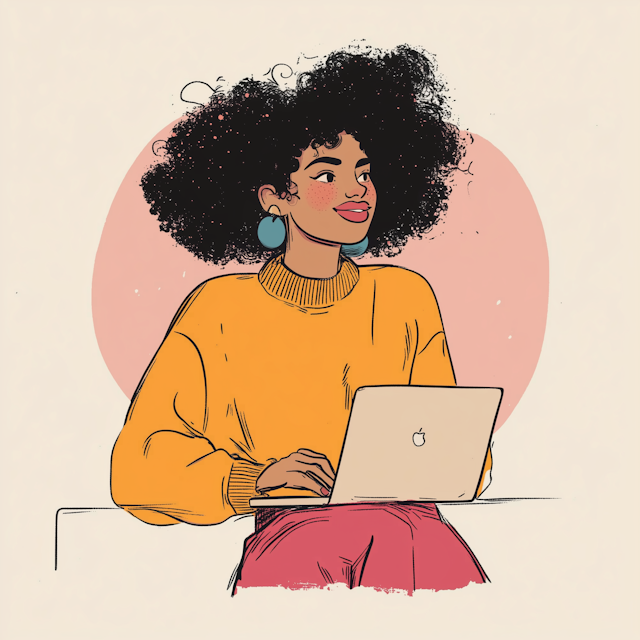 Illustration of Woman Using Laptop