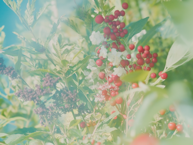 Lush Plant Arrangement with Berries and Flowers