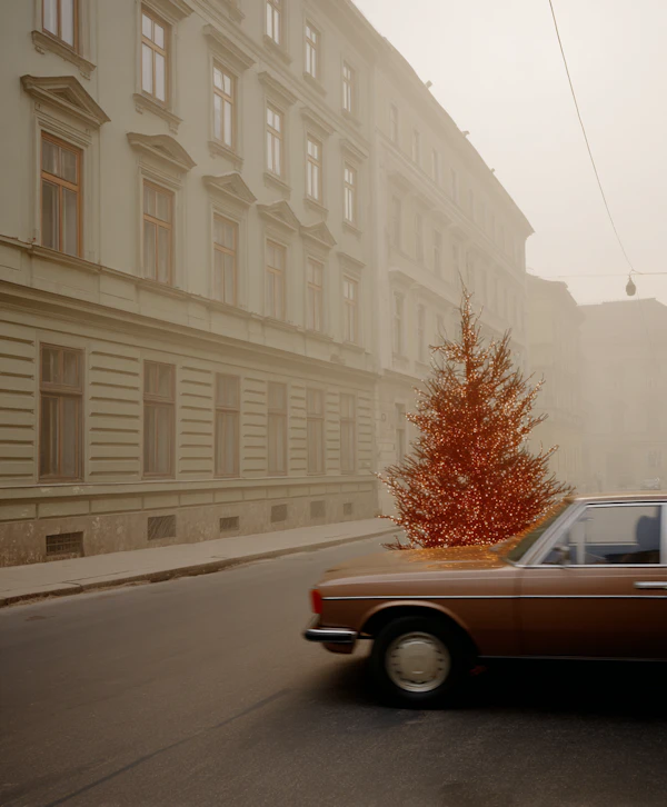 Vintage Car and Christmas Tree
