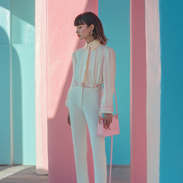 Elegant Woman against Two-Toned Wall