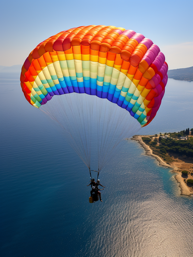 Rainbow Parachute Glide over Tranquil Sea