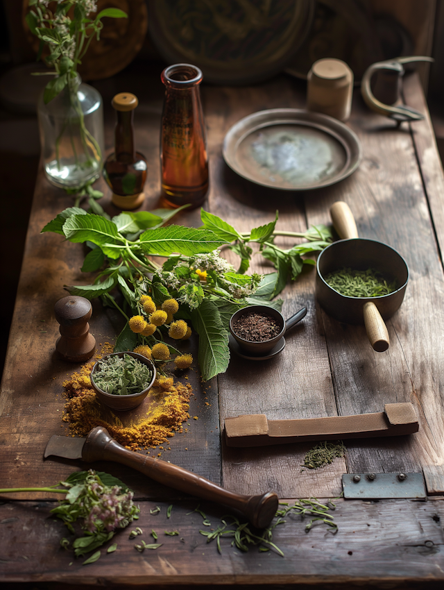 Rustic Herbal Medicine Still Life