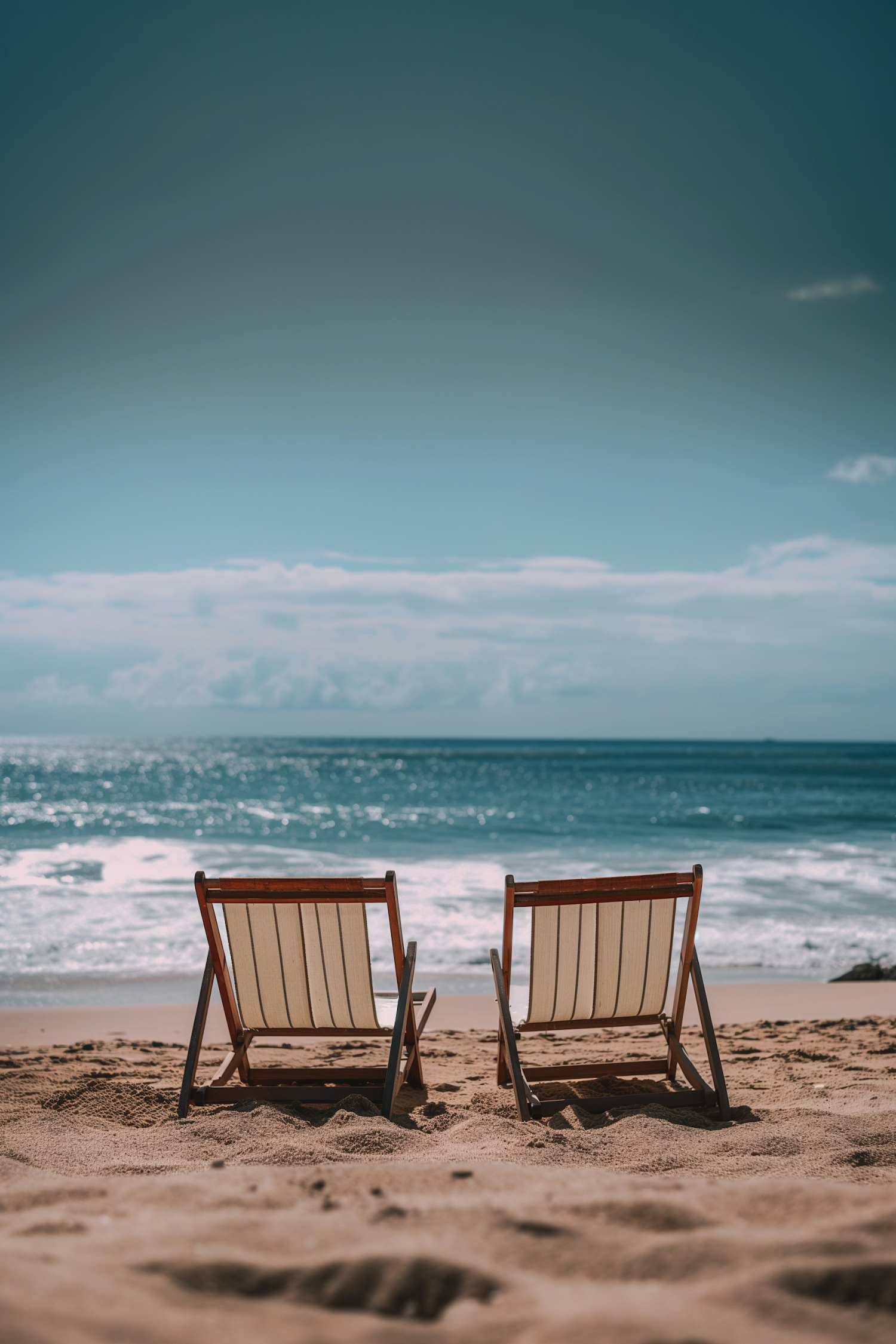 Tranquil Beach Chairs Facing the Ocean