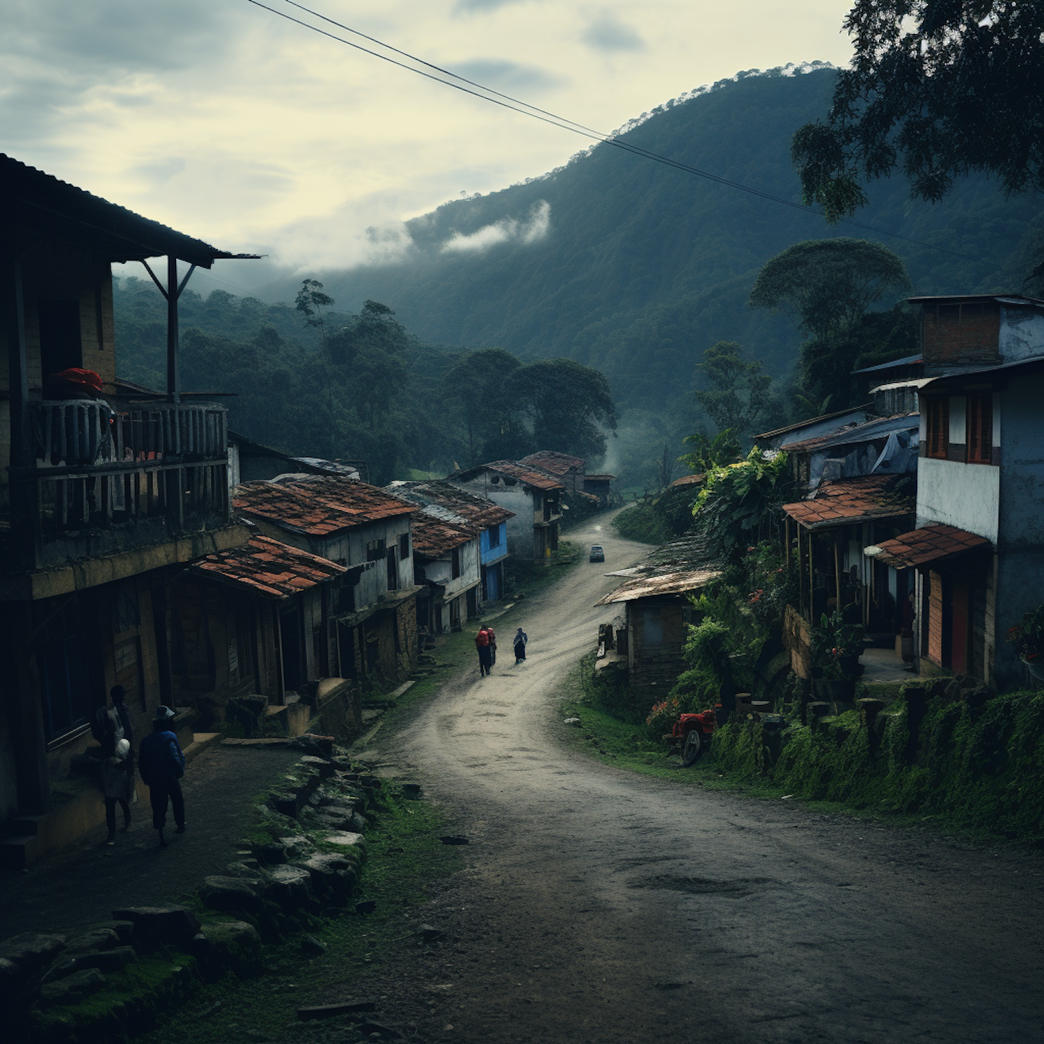 Misty Morning in the Rustic Mountain Village