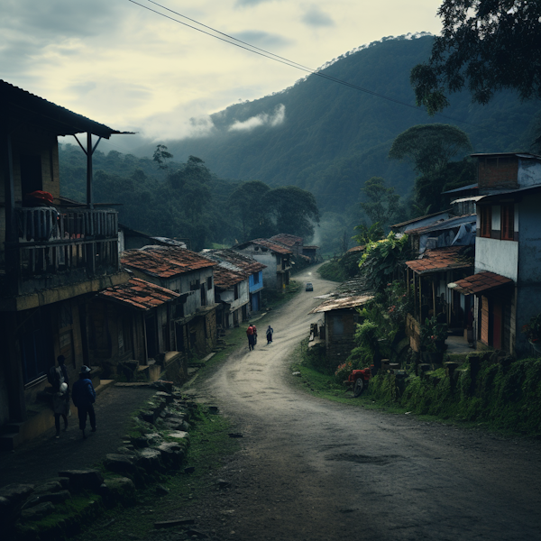 Misty Morning in the Rustic Mountain Village