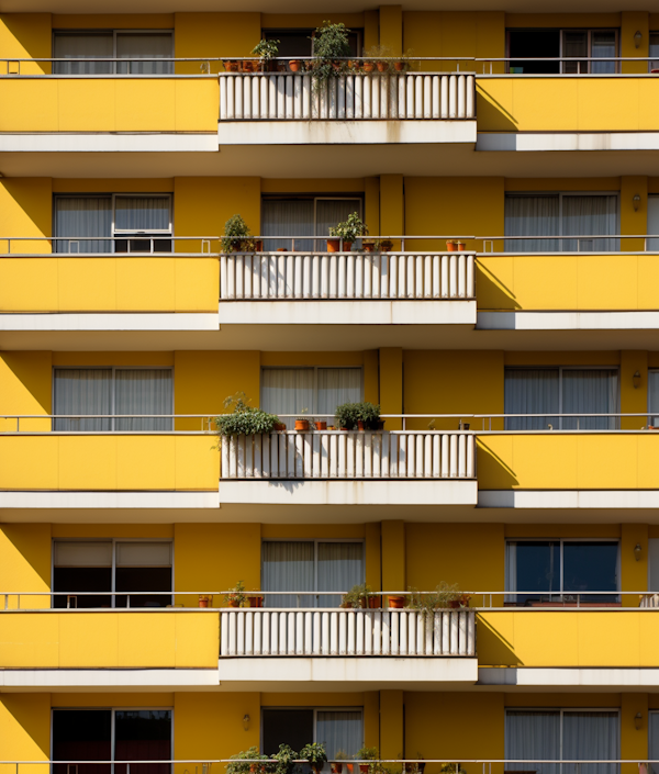 Sunny Yellow Multi-Story Building with Balconies