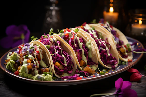 Gourmet Vibrant Tacos with Colorful Vegetable Medley