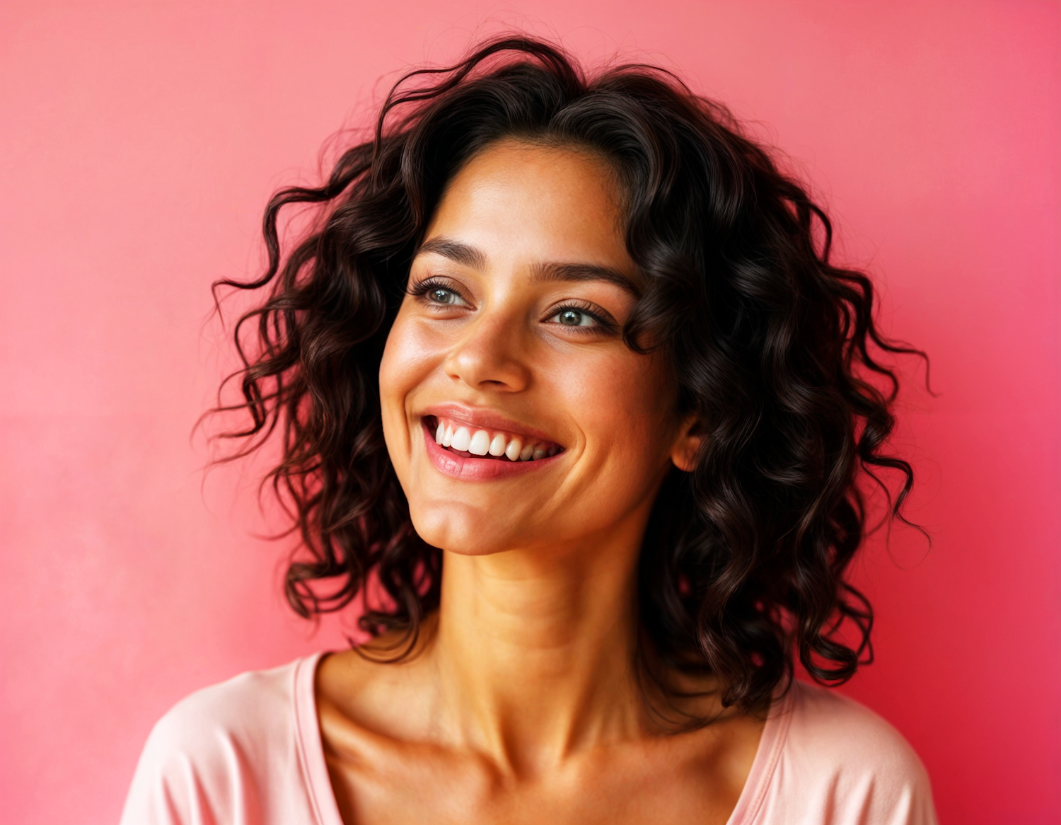 Joyful Woman with Curly Hair