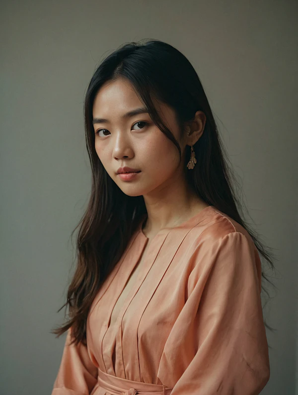 Portrait of a Young Woman in Peach Dress