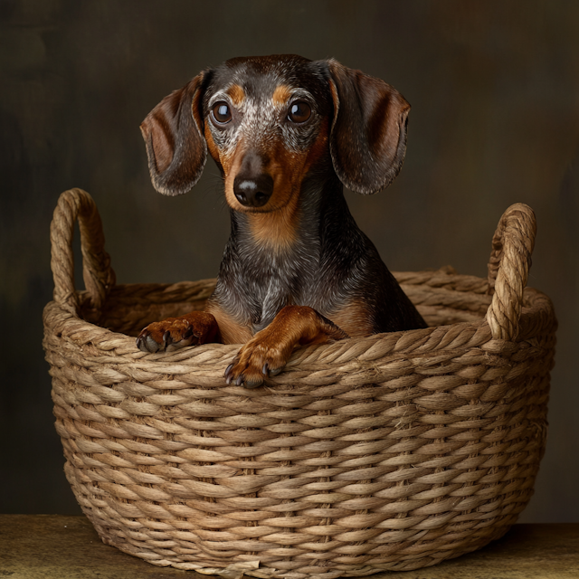 Dachshund in Basket