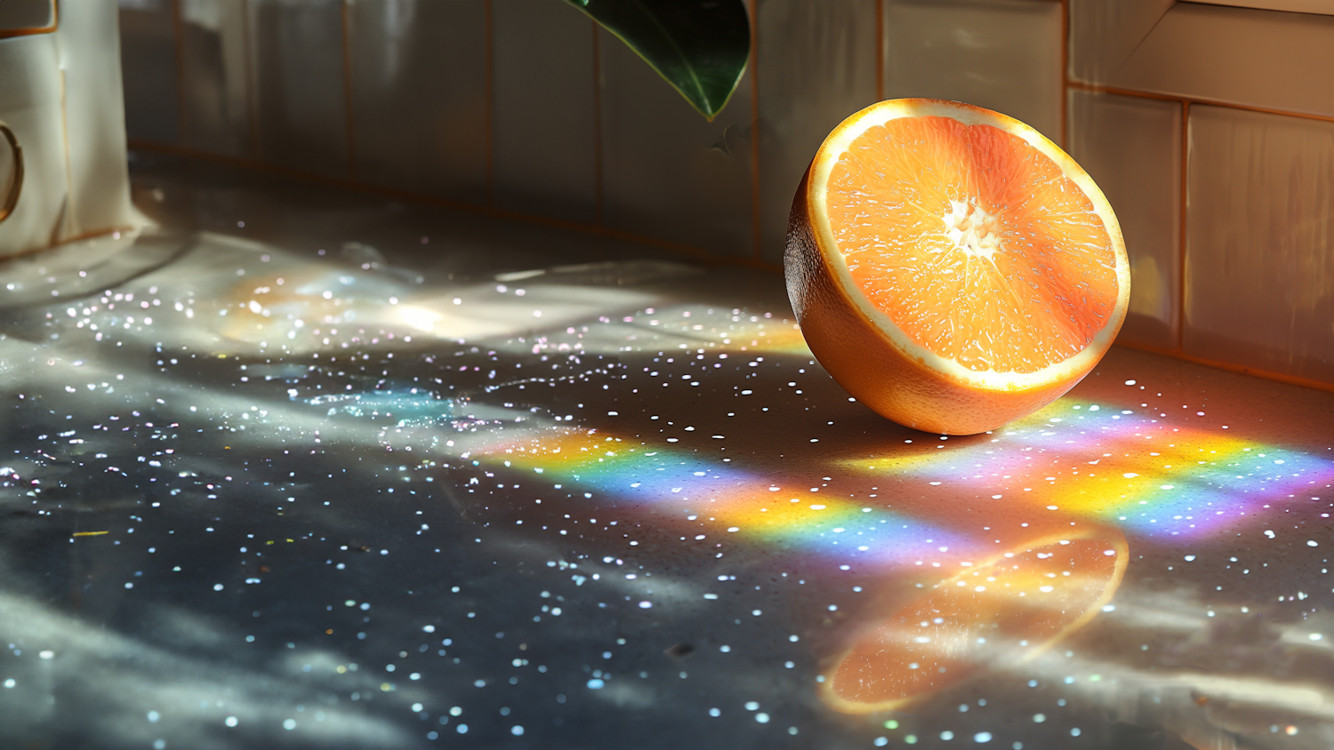 Sunlit Rainbow Spectrum on a Ripe Orange