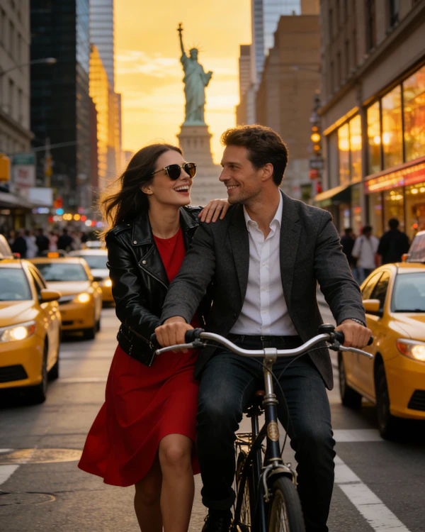 Couple Cycling at Sunset