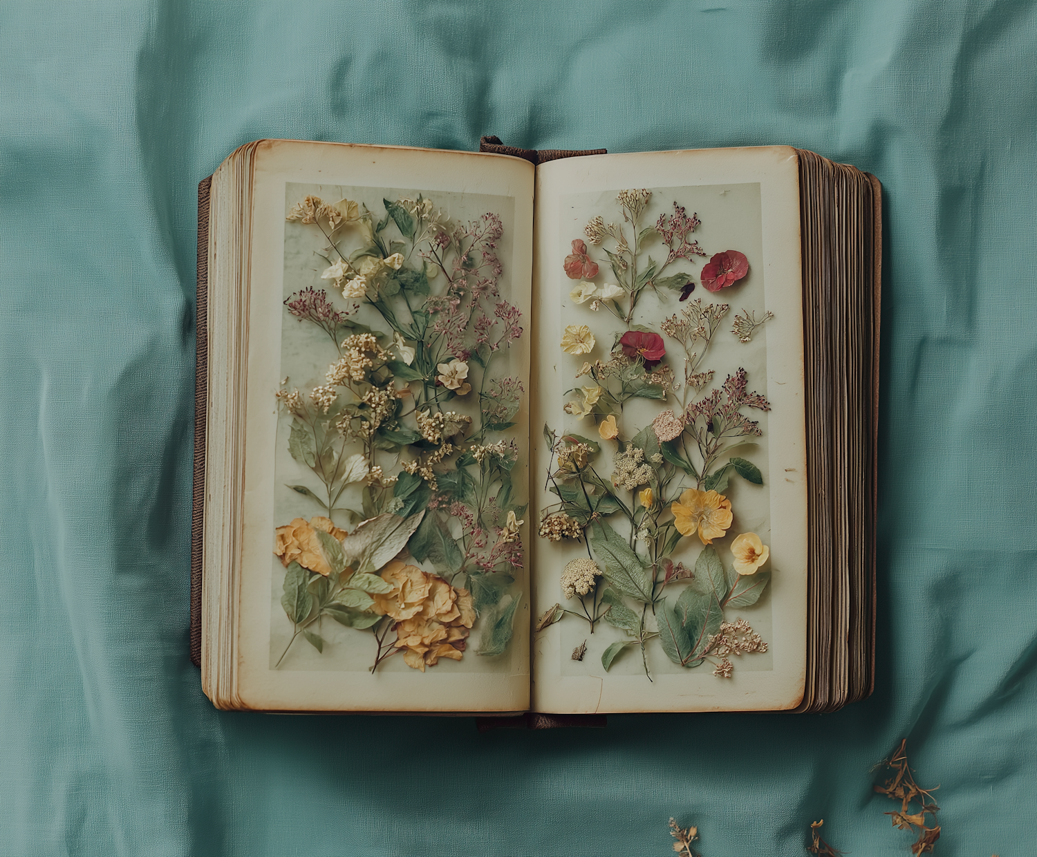 Pressed Flowers on Open Book