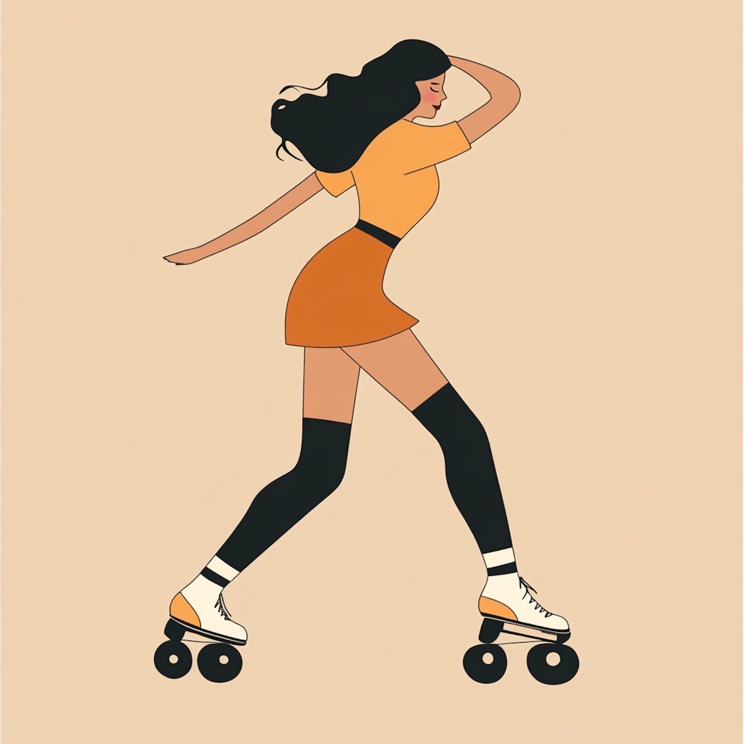 Graceful Roller Skating Young Woman Illustration