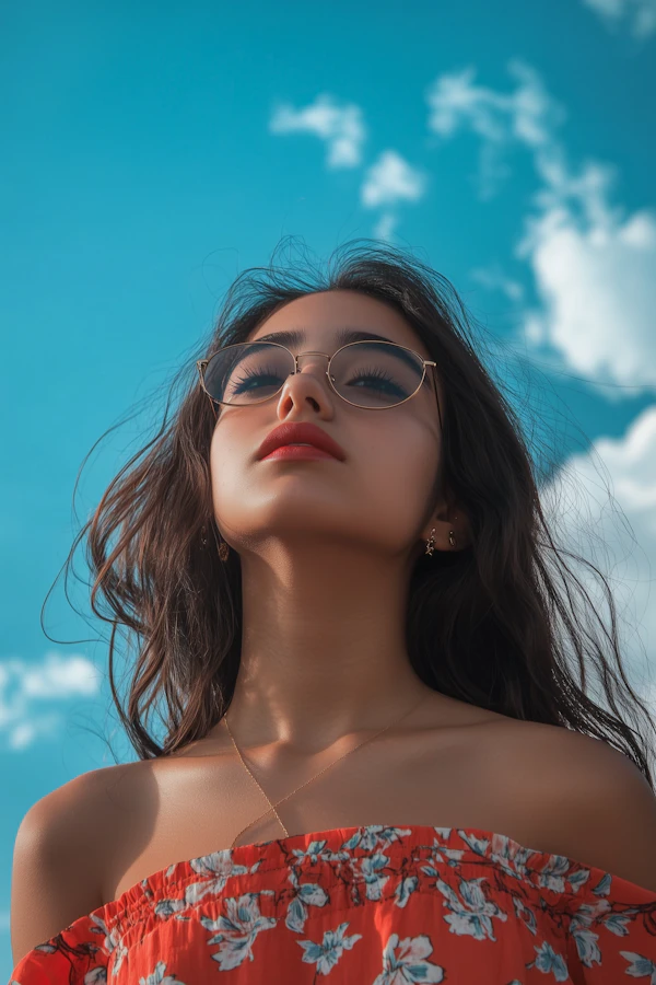 Contemplative Woman Against Blue Sky