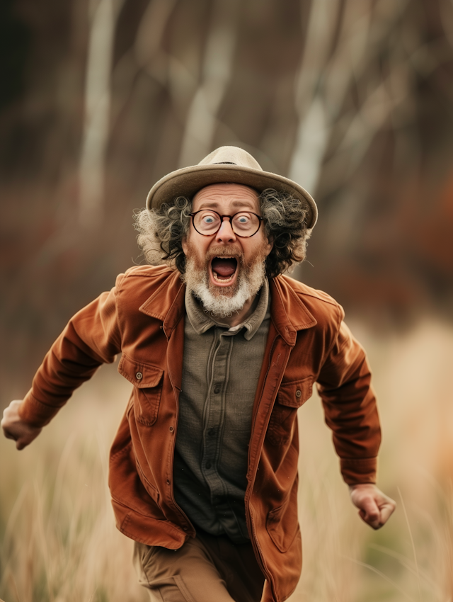 Joyful Elderly Man in Autumn