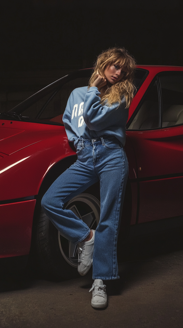 Young Woman with Red Sports Car