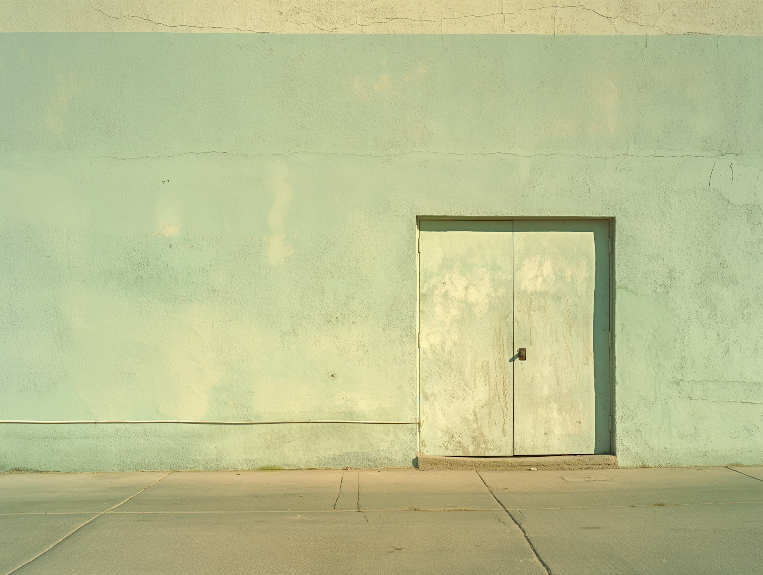 Weathered Door on Minimalist Pastel Green Wall