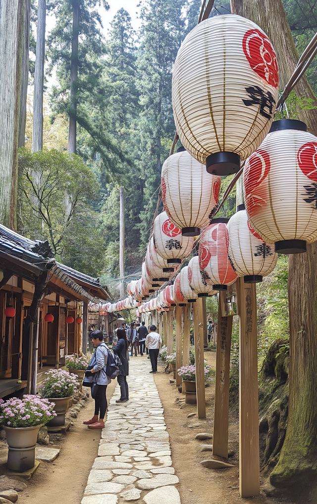 Serene Pathway with Japanese Lanterns