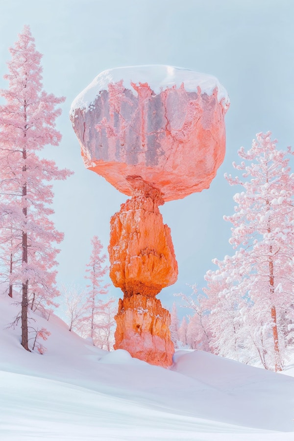 Surreal Snow-Covered Rock Formation