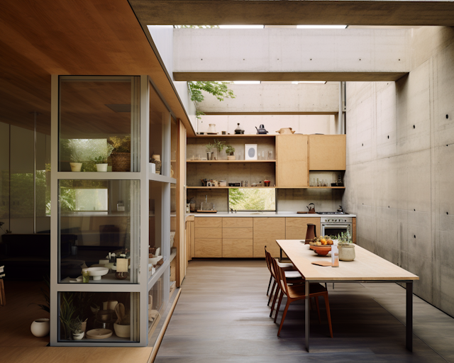 Contemporary Naturalistic Kitchen and Dining Space