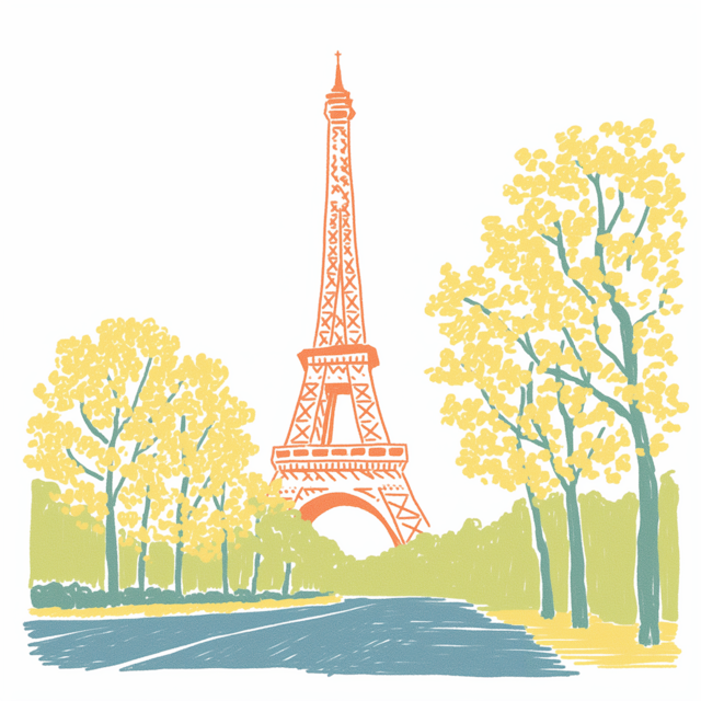 Stylized Eiffel Tower with Trees