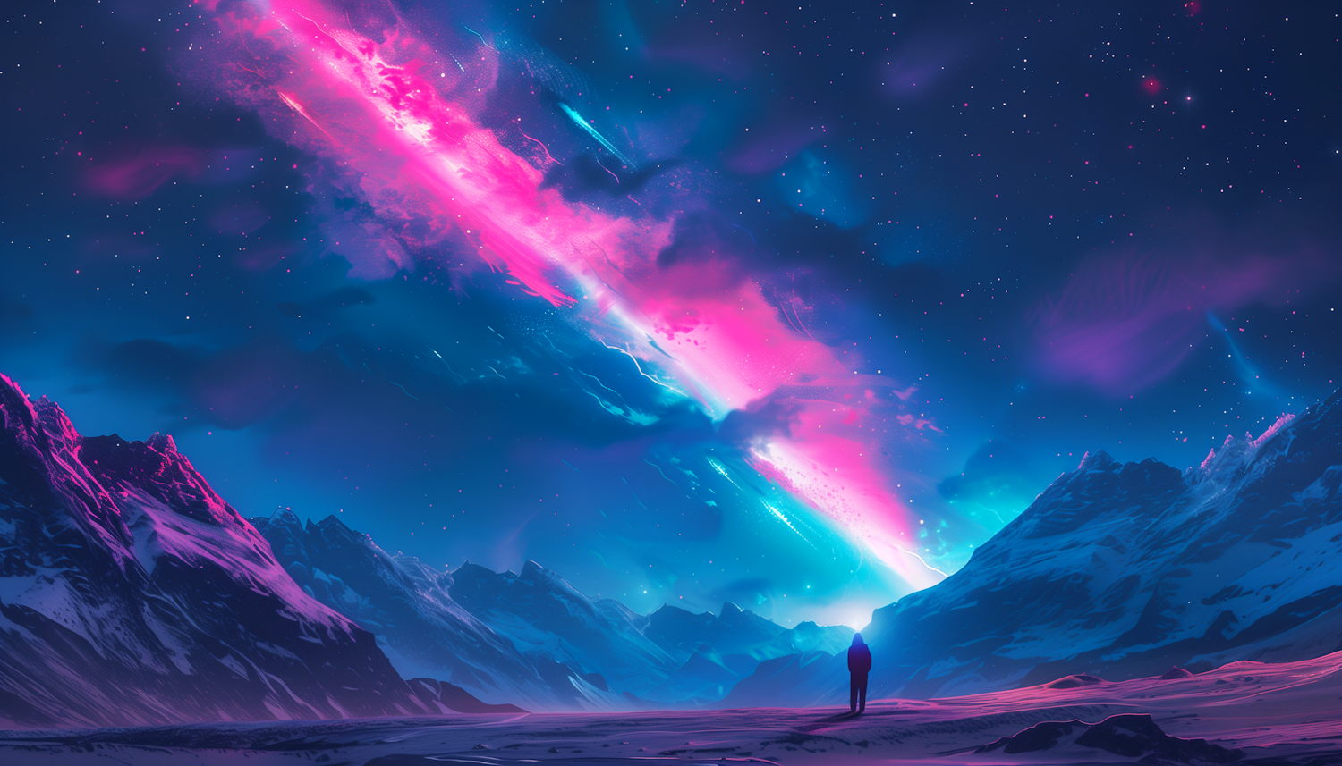 Otherworldly Mountain Landscape with Aurora