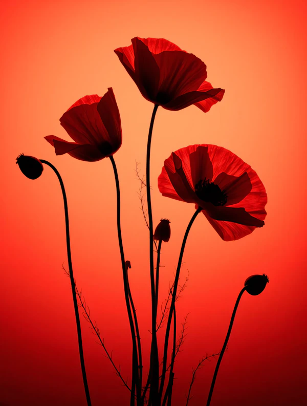 Silhouetted Poppy Flowers