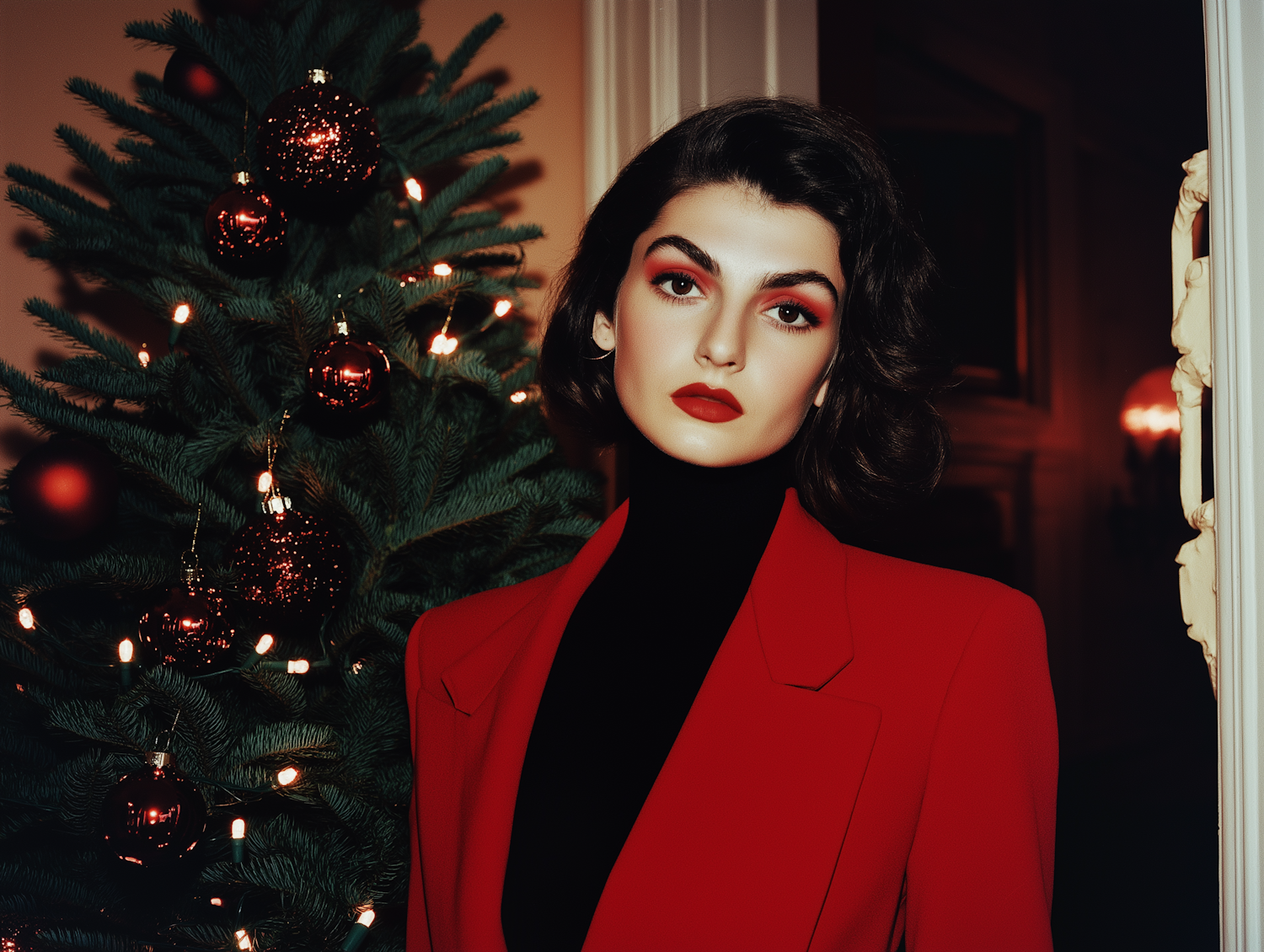 Elegant Woman by Christmas Tree