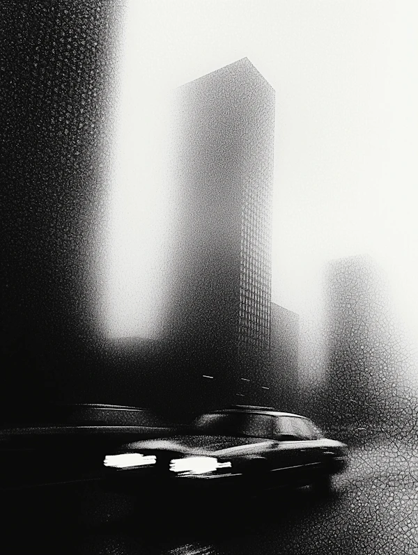 Misty Cityscape with Skyscraper