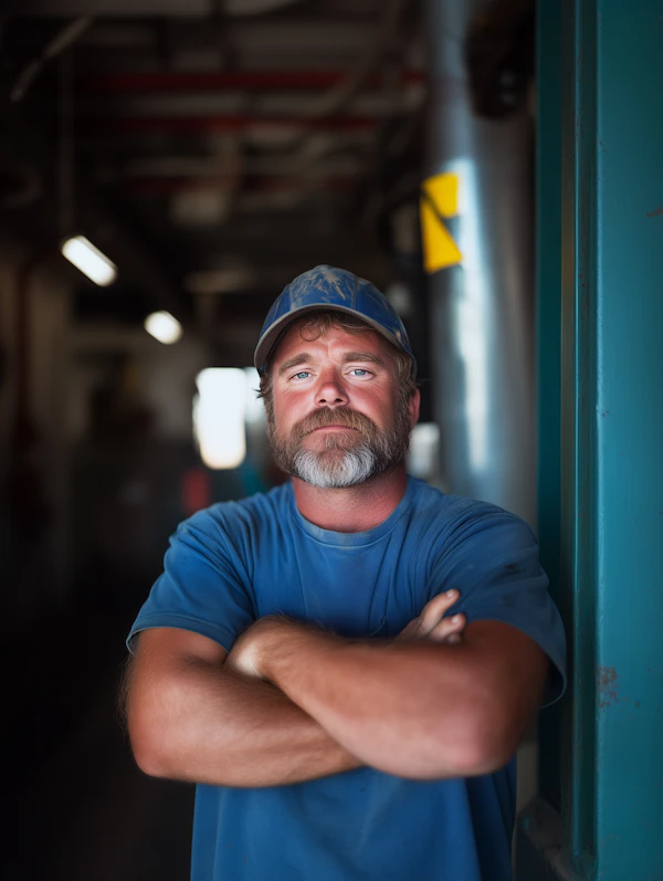 Rugged Man in Industrial Setting