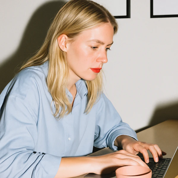Woman Typing at Desk