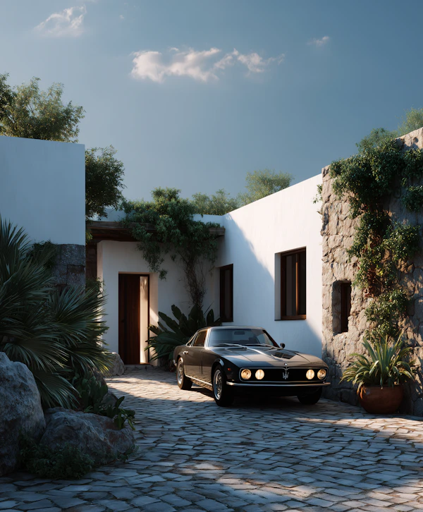Vintage Car in Courtyard