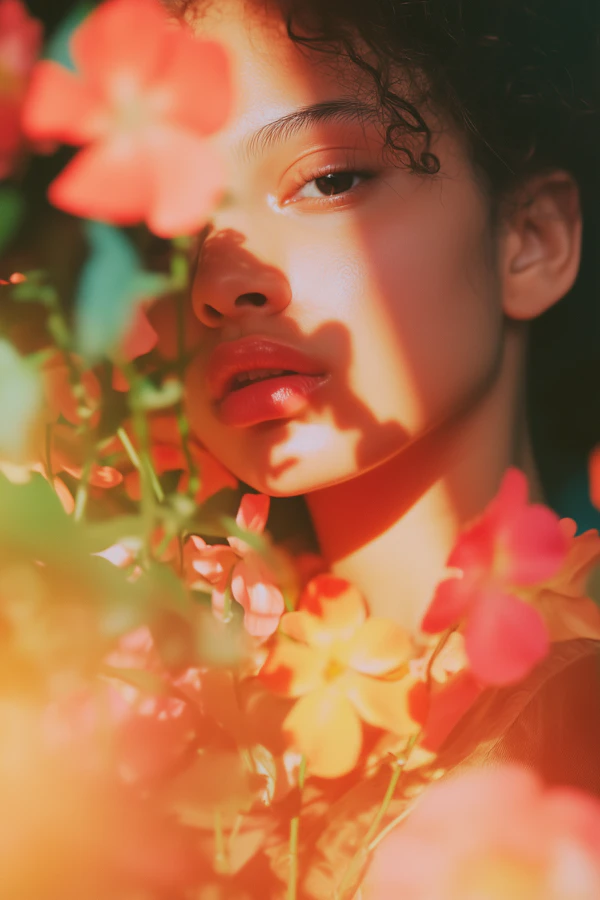 Serene Portrait with Flowers