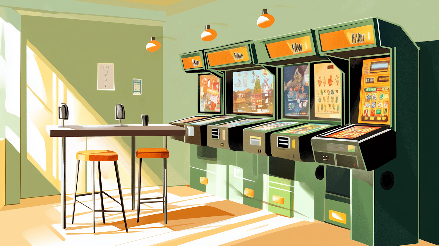 Illustration of an Arcade Room