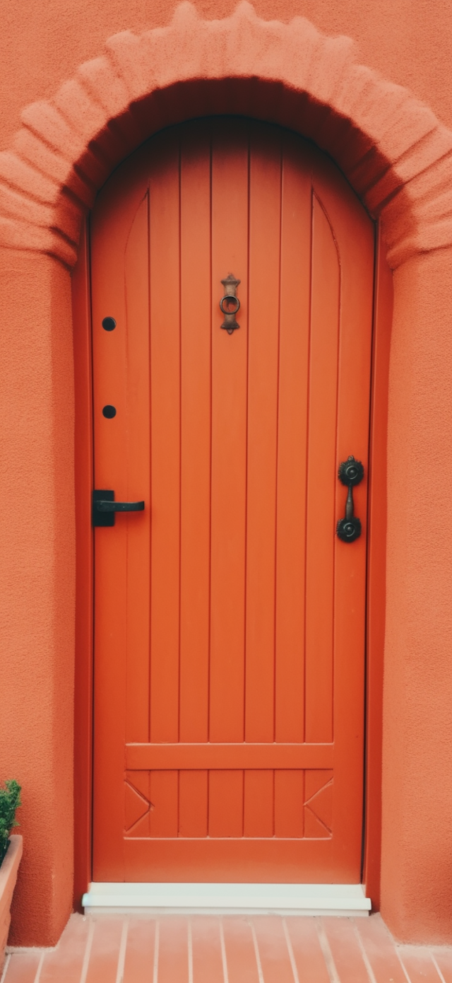 Classic Red Arched Door with Black Accents