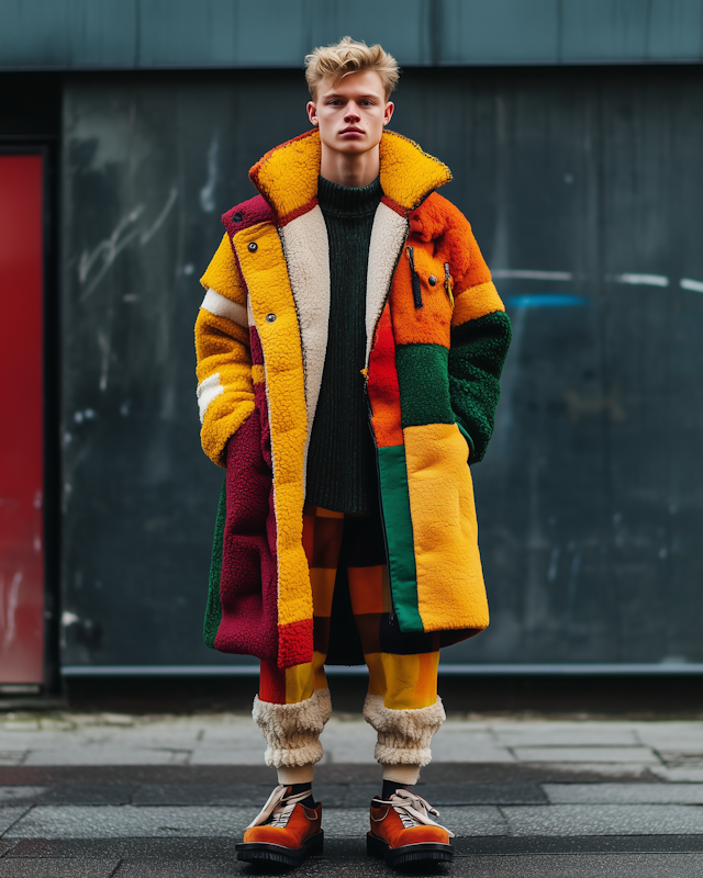 Young Man in Multicolored Coat