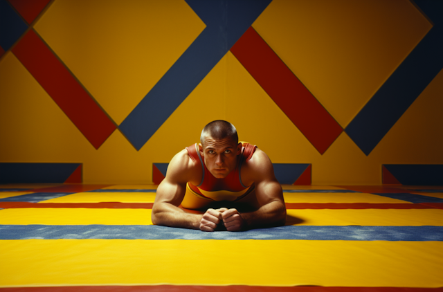 Determined Wrestler on Primary Colors Mat